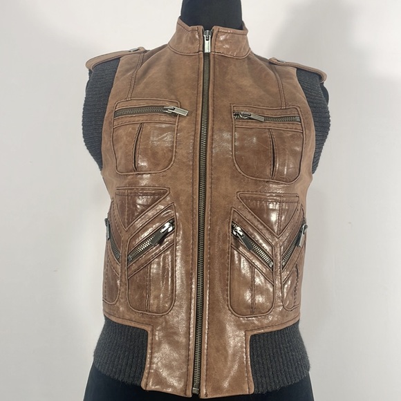 BCBG Maxazria, Brown, Leather, Biker Jacket, Vest, Size XSmall - Picture 6 of 14